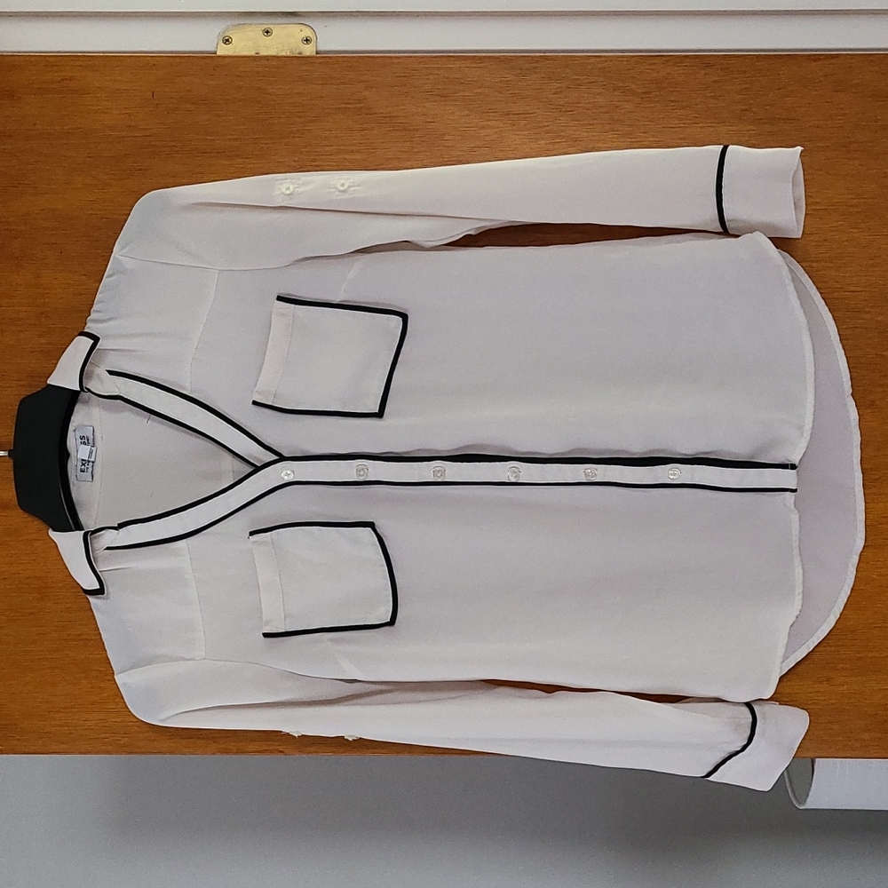 ANY 2 Express Portofino Shirts in My Closet for $30 Beige w/Black Piping Trim XS